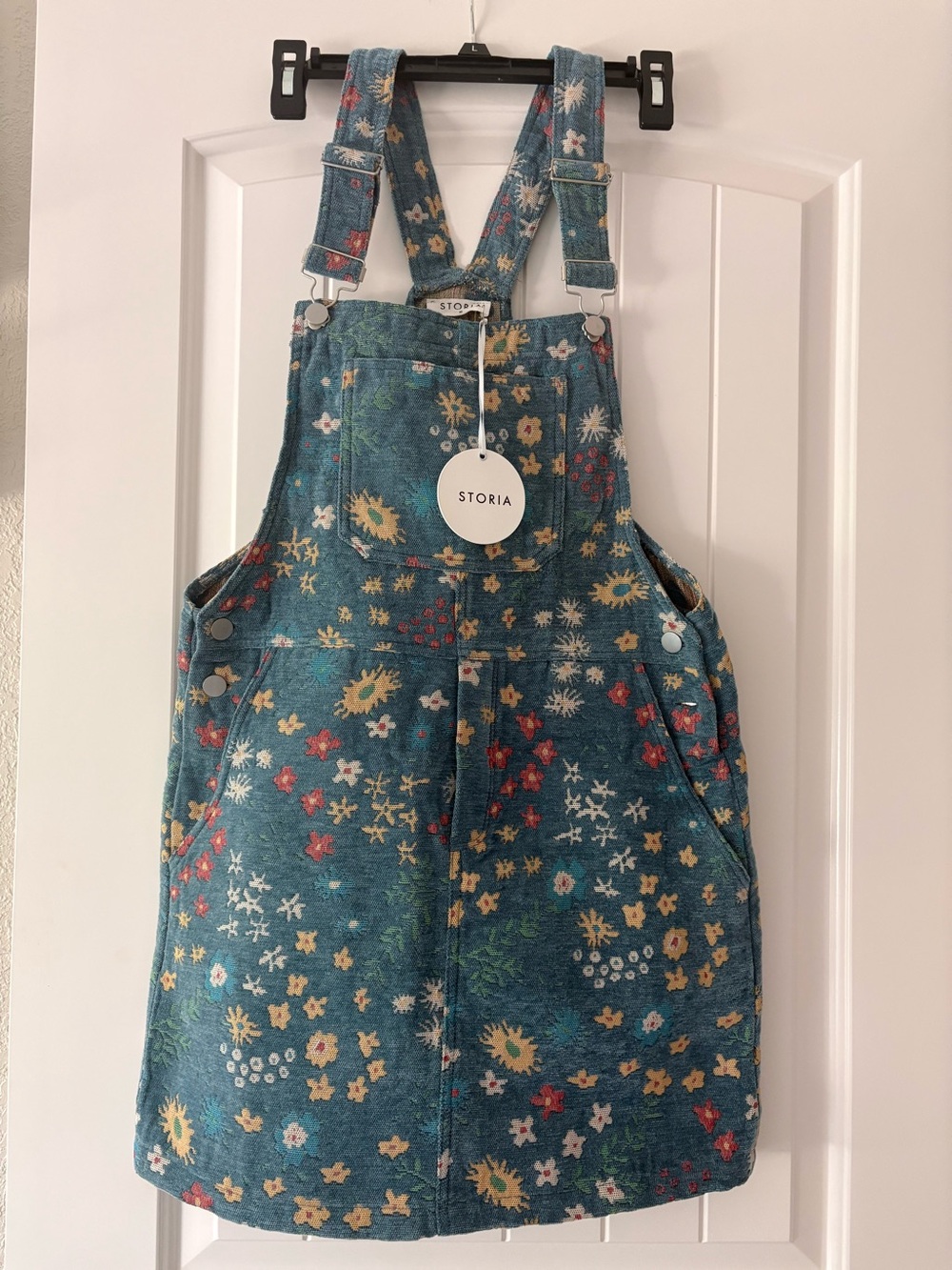 Storia Anthropologie Teal Floral corduroy Overall Skirt